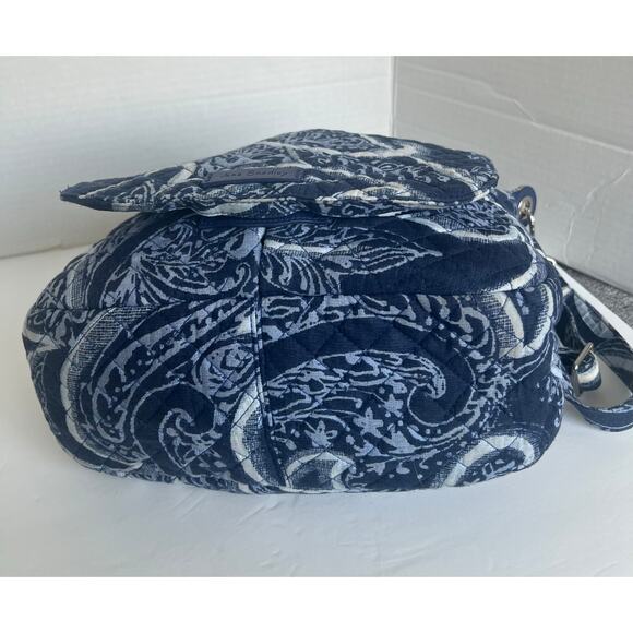 Vera Bradley Large Quilted Blue White Floral Fabric Crossbody Purse Saddle Bag - Picture 5 of 11
